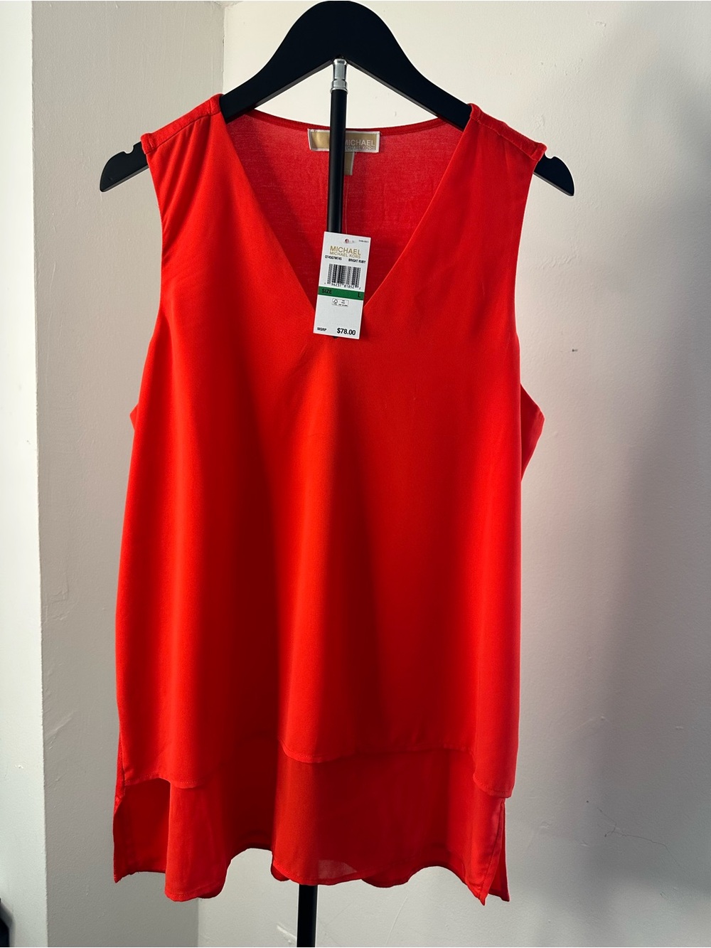 Michael Michael Kors Bright Ruby Sleeveless V-Neck Layered Blouse NWT Size L - Picture 8 of 8
